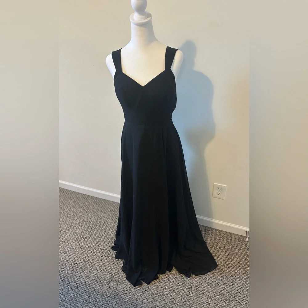 Azazie Black Julie Chiffon A-Line Bow Dress Size A6 - Picture 2 of 9